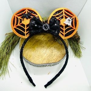 Halloween spider web orange black sequin headband